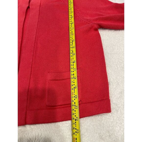Talbots Women's Tight Knit Cardigan Size Large Coral Red Pockets Long Sleeves - Picture 8 of 9